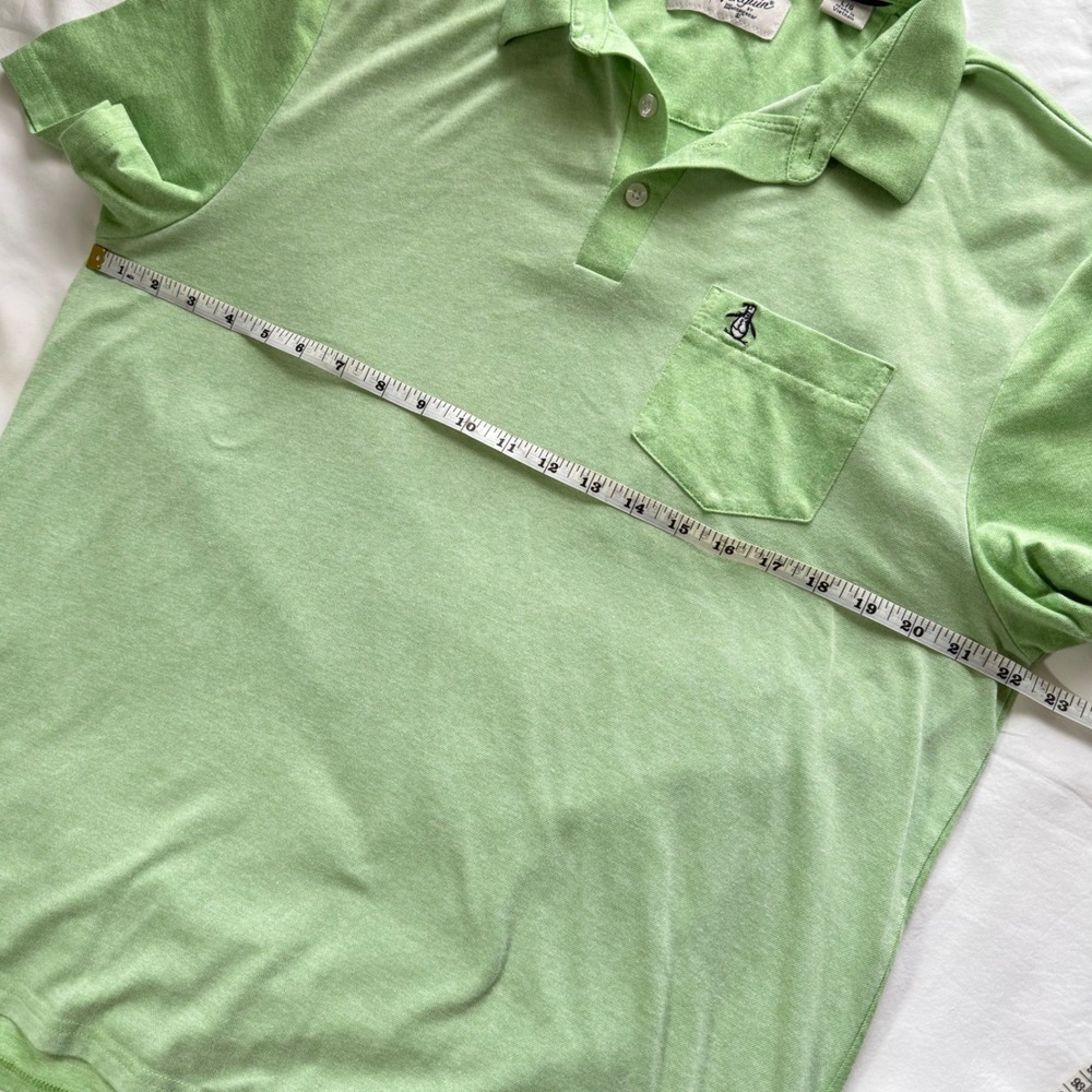 Original Penguin Mens Polo Shirt L Bright Green Pocket Golf Summer Vacation - Picture 4 of 8